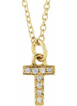 14K Yellow Gold .05 CTW Natural Diamond Petite Initial A 16-18