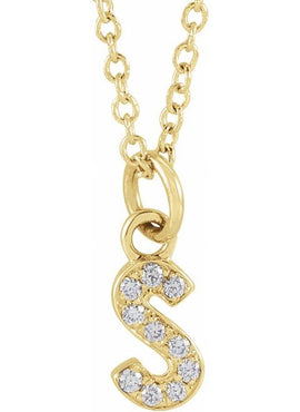 14K Yellow Gold .05 CTW Natural Diamond Petite Initial A 16-18