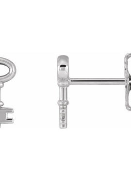 14K White Gold Petite Key Left Earring