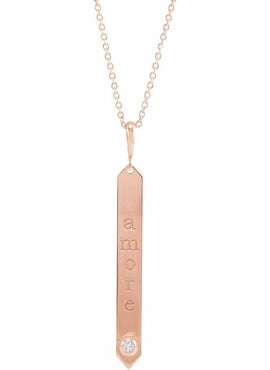 14K Rose Gold .03 CTW Natural Diamond Engravable Bar 18
