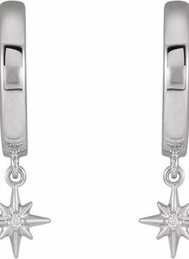 Sterling Silver .0075 CTW Natural Diamond Celestial Hinged Hoop Earrings