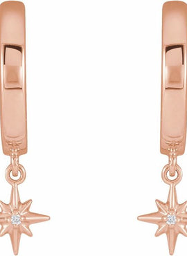 Sterling Silver .0075 CTW Natural Diamond Celestial Hinged Hoop Earrings