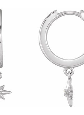 Sterling Silver .0075 CTW Natural Diamond Celestial Hinged Hoop Earrings