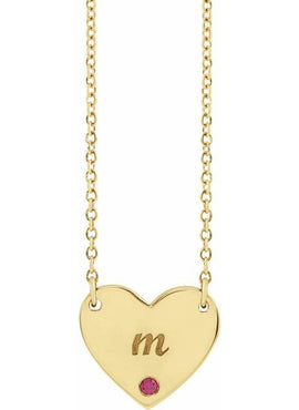 14K Yellow Gold Natural Mozambique Garnet Engravable Heart 18