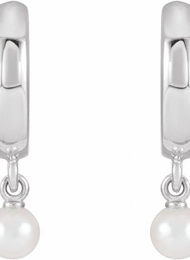 14K Yellow Gold Cultured Seed Pearl Hoop Earrings