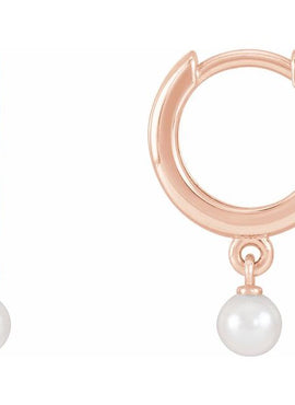 14K Yellow Gold Cultured Seed Pearl Hoop Earrings