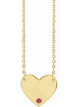 14K Yellow Gold Natural Mozambique Garnet Engravable Heart 18