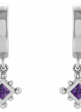 14K White Gold Natural Emerald Beaded Bezel-Set Hoop Earrings