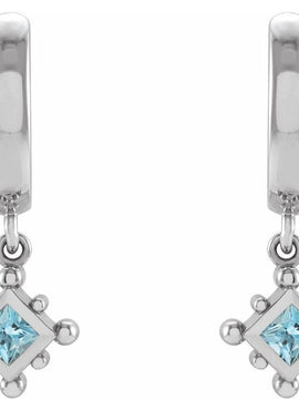 14K White Gold Natural Emerald Beaded Bezel-Set Hoop Earrings