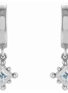14K White Gold Natural Emerald Beaded Bezel-Set Hoop Earrings