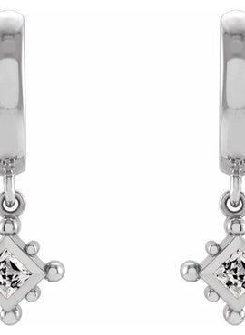 14K White Gold Natural Emerald Beaded Bezel-Set Hoop Earrings