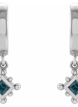 14K White Gold Natural Emerald Beaded Bezel-Set Hoop Earrings