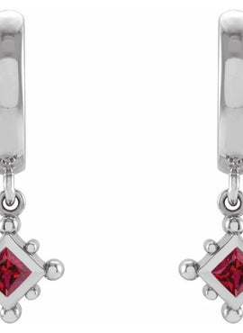 14K White Gold Natural Emerald Beaded Bezel-Set Hoop Earrings