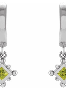 14K White Gold Natural Emerald Beaded Bezel-Set Hoop Earrings