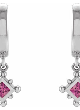 14K White Gold Natural Emerald Beaded Bezel-Set Hoop Earrings