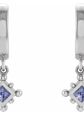 14K White Gold Natural Emerald Beaded Bezel-Set Hoop Earrings