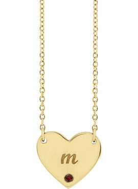 14K Yellow Gold Natural Mozambique Garnet Engravable Heart 18