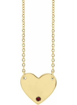 14K Yellow Gold Natural Mozambique Garnet Engravable Heart 18