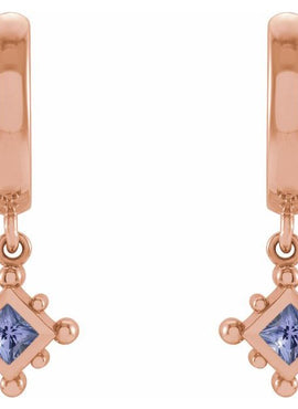 14K White Gold Natural Emerald Beaded Bezel-Set Hoop Earrings