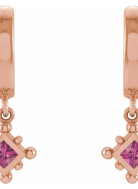 14K White Gold Natural Emerald Beaded Bezel-Set Hoop Earrings