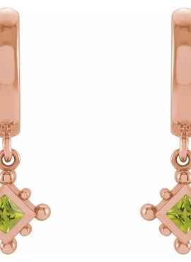 14K White Gold Natural Emerald Beaded Bezel-Set Hoop Earrings