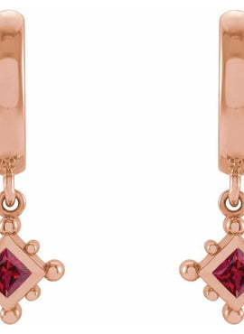 14K White Gold Natural Emerald Beaded Bezel-Set Hoop Earrings