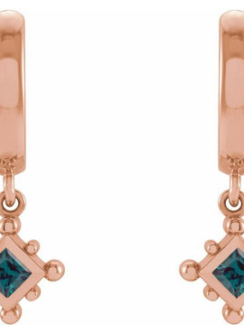 14K White Gold Natural Emerald Beaded Bezel-Set Hoop Earrings