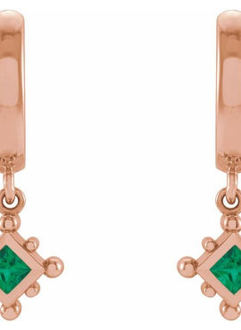 14K White Gold Natural Emerald Beaded Bezel-Set Hoop Earrings