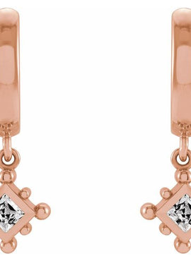 14K White Gold Natural Emerald Beaded Bezel-Set Hoop Earrings