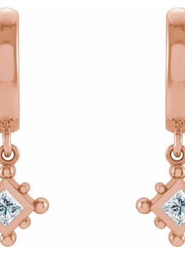 14K White Gold Natural Emerald Beaded Bezel-Set Hoop Earrings