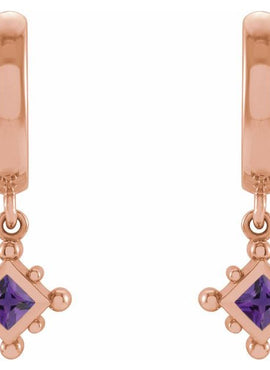 14K White Gold Natural Emerald Beaded Bezel-Set Hoop Earrings