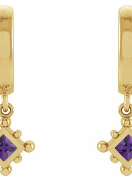 14K White Gold Natural Emerald Beaded Bezel-Set Hoop Earrings