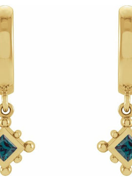 14K White Gold Natural Emerald Beaded Bezel-Set Hoop Earrings
