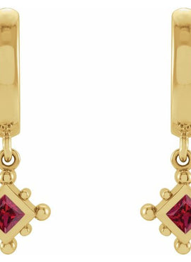 14K White Gold Natural Emerald Beaded Bezel-Set Hoop Earrings