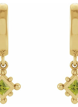 14K White Gold Natural Emerald Beaded Bezel-Set Hoop Earrings