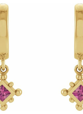 14K White Gold Natural Emerald Beaded Bezel-Set Hoop Earrings