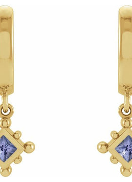 14K White Gold Natural Emerald Beaded Bezel-Set Hoop Earrings