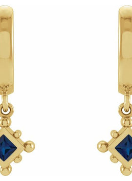 14K White Gold Natural Emerald Beaded Bezel-Set Hoop Earrings
