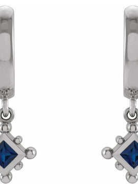 14K White Gold Natural Emerald Beaded Bezel-Set Hoop Earrings