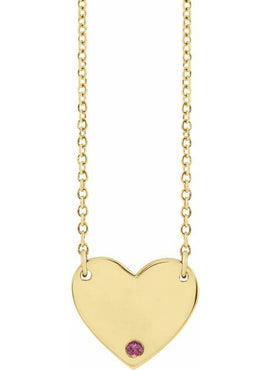 14K Yellow Gold Natural Mozambique Garnet Engravable Heart 18