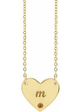 14K Yellow Gold Natural Mozambique Garnet Engravable Heart 18
