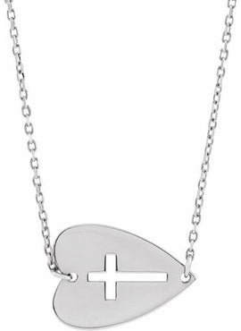 14K Yellow Gold Sideways Heart with Pierced Cross 18