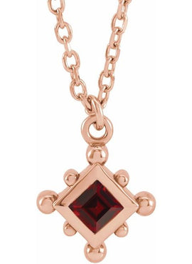 14K Rose Gold Natural Emerald Bezel-Set Beaded 16-18