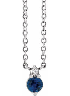 14K Yellow Gold Natural Blue Sapphire & .015 CT Natural Diamond 18