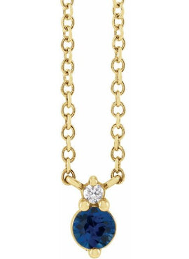 14K Yellow Gold Natural Blue Sapphire & .015 CT Natural Diamond 18