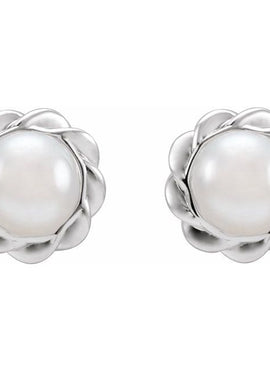 Sterling Silver Cultured White Freshwater Pearl Rope Earrings