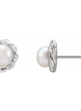 Sterling Silver Cultured White Freshwater Pearl Rope Earrings