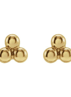 14K White Gold 3 Beads Stud Earrings