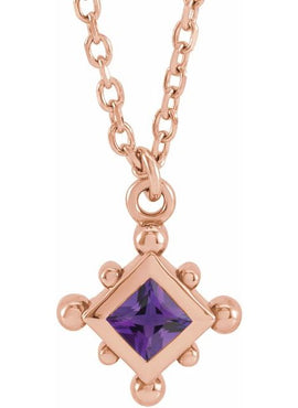 14K Rose Gold Natural Emerald Bezel-Set Beaded 16-18