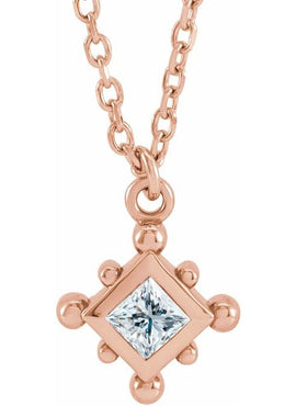 14K Rose Gold Natural Emerald Bezel-Set Beaded 16-18